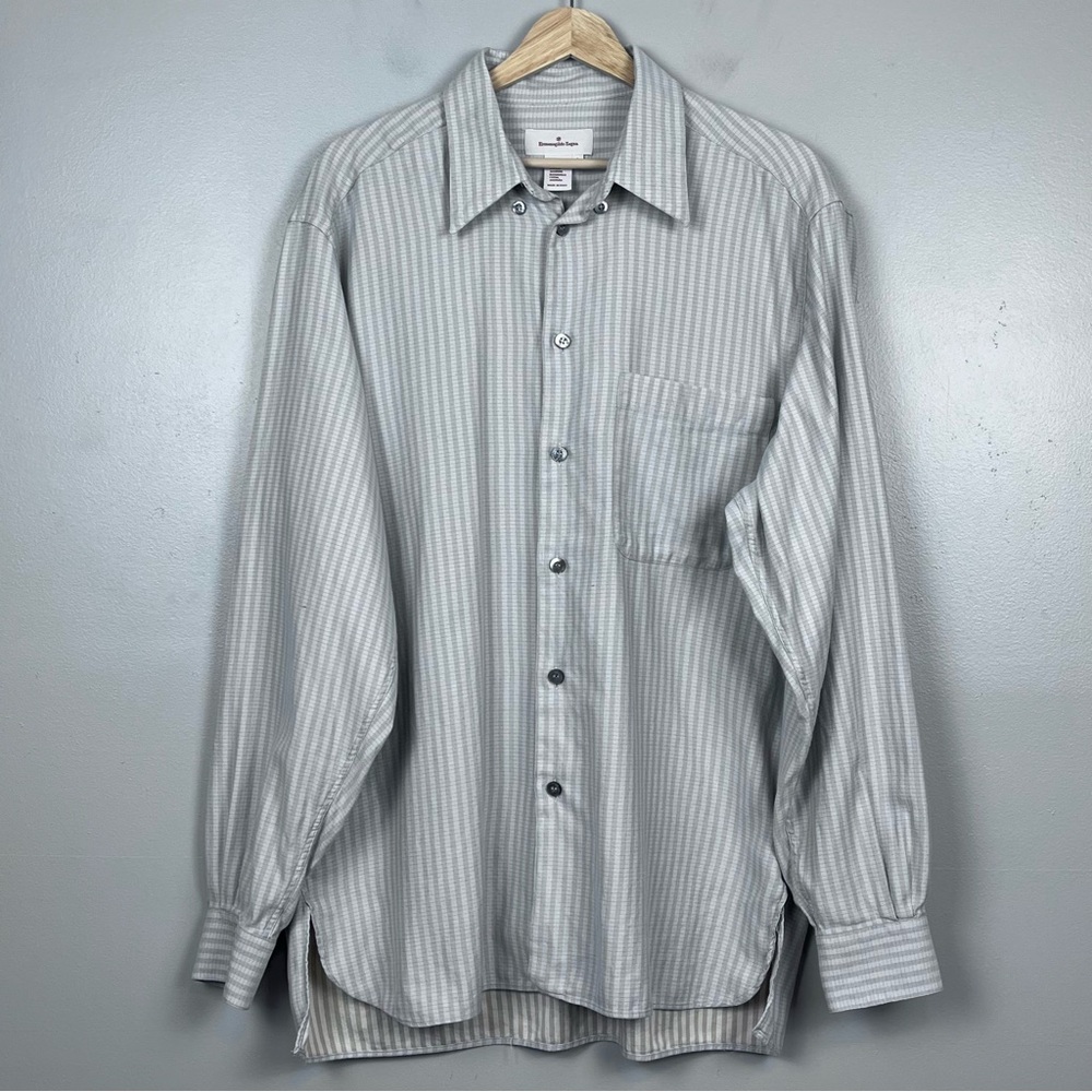 Ermenegildo Zegna Men's Striped Cotton Italian Button Down Dress Shirt Size L